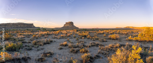 Sunrise at Fajada Butte in Chaco Culture National Historical Park in New Mexico. Chaco Canyon was a major Ancestral Puebloan culture center. Sun Dagger site on Fajada Butte alines with solstice. photo