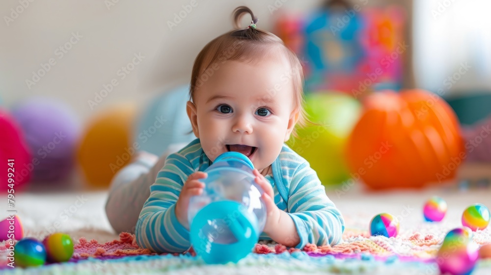 Baby Laying on Floor Drinking From Bottle Baby Laying on Floor Drinking From Bottle