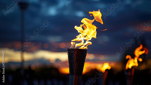 Eternal Flame: Illuminating Torches at Twilight Signifying Hope and Perseverance