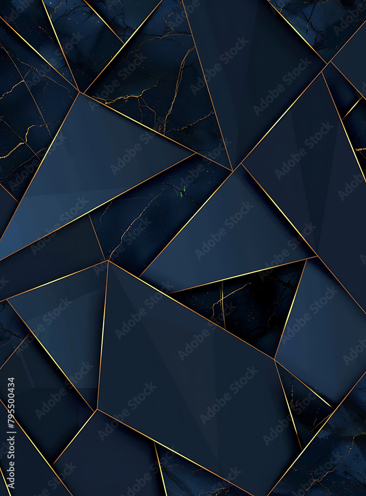 custom made wallpaper toronto digital Luxurious Dark Blue Abstract Template with Geometric Triangle Pattern and Golden Striped Line