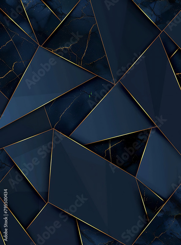Wallpaper Mural  Luxurious Dark Blue Abstract Template with Geometric Triangle Pattern and Golden Striped Line Torontodigital.ca