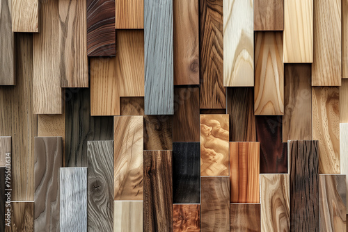Wood collage samples overlay dimensional arranged on an elegant minimalist background. photo