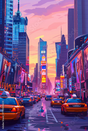 Times Square - NYC scene in flat graphics