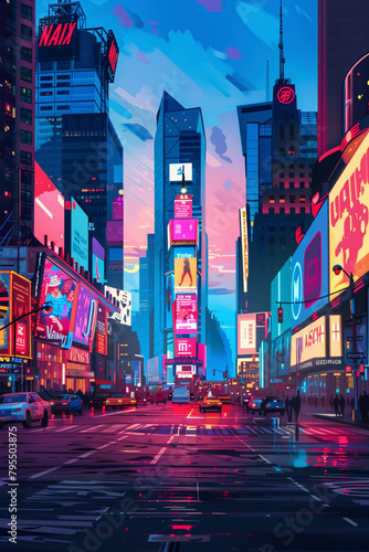 Times Square - NYC scene in flat graphics