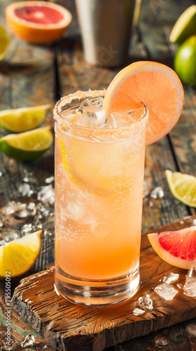 Classic Paloma Cocktail with Ice and Grapefruit