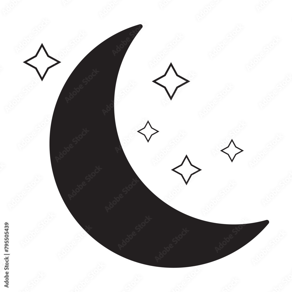 Half moon outline and filled vector icon sign symbol Half moon outline and filled vector icon sign symbol