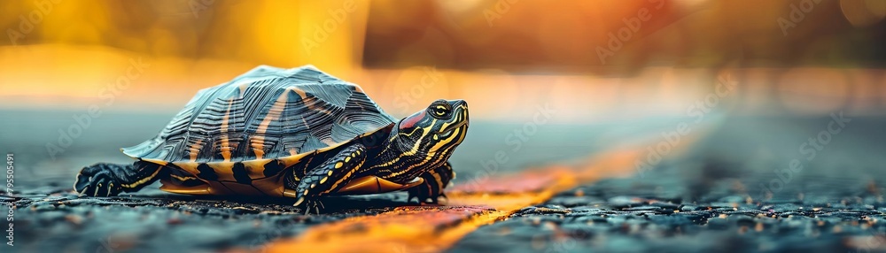 A closeup of a terrapin crossing a road A closeup of a terrapin crossing a road