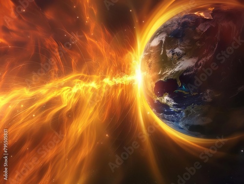 A large solar flare engulfs the Earth  causing a geomagnetic storm and widespread destruction.