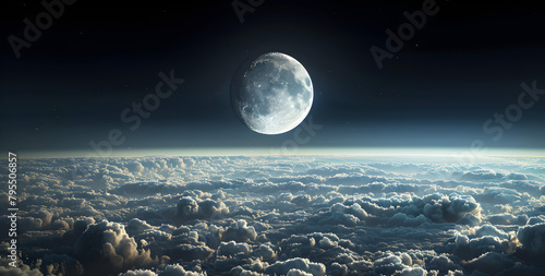 A mesmerizing view of the moon and clouds in the night sky, creating an ethereal and peaceful atmosphere. Perfect as an HD wallpaper or for astronomical and nature-related content.