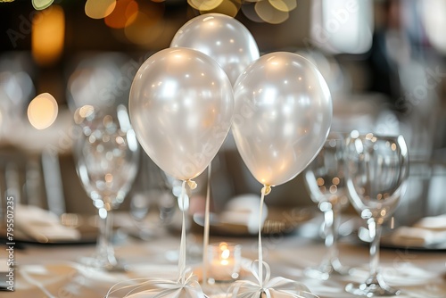 Elegant balloon centerpiece on a dining table, adding a festive touch to a special meal