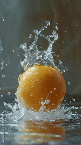 An orange is dropped into water, creating a beautiful splash.