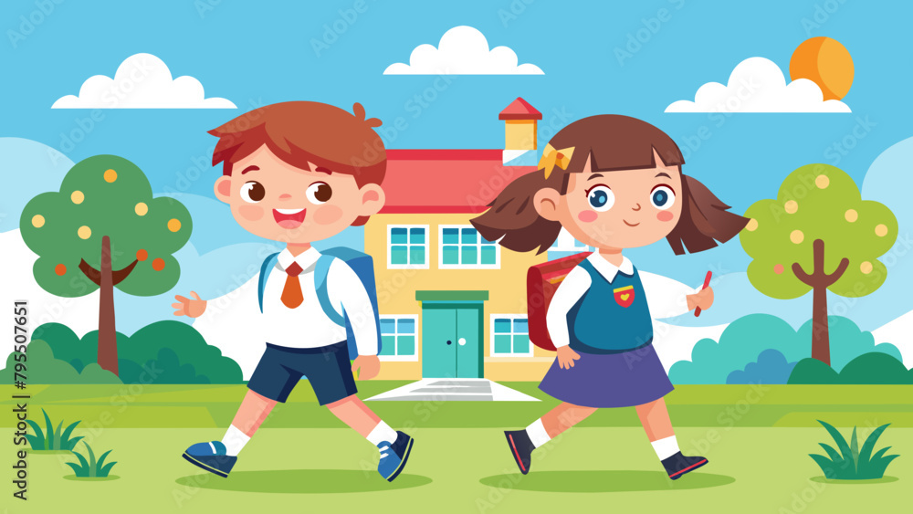 vector-illustration-of-two-kids-in-school-uniform