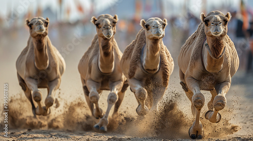 19. Eid Camel Race: Spectators cheer on as camels thunder down the racetrack, their hooves kicking up clouds of dust as they vie for victory in a thrilling display of speed and agi photo