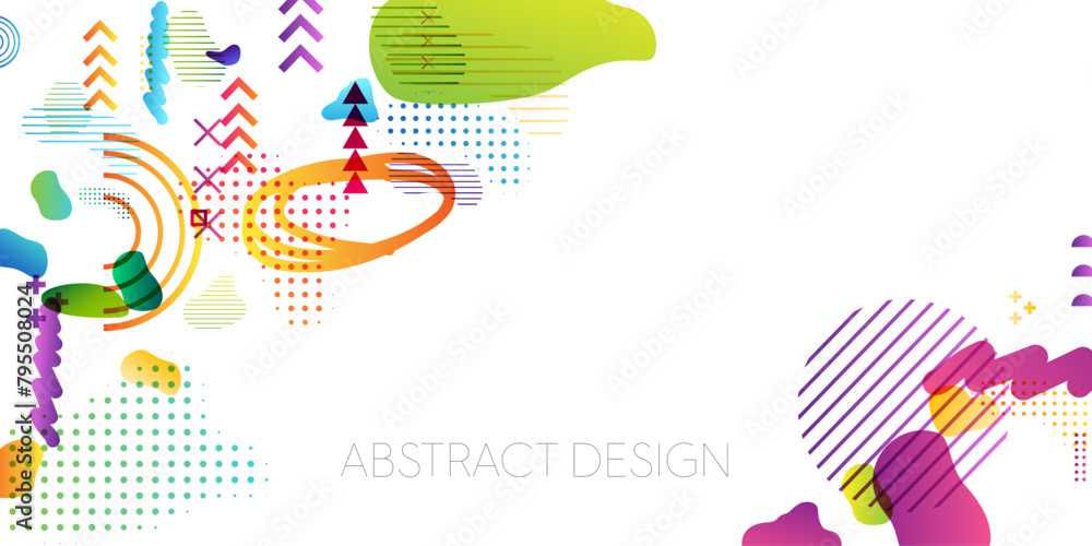 Geometric shape design. Vector illustration with abstract colorful decoration elements. Horizontal banner.