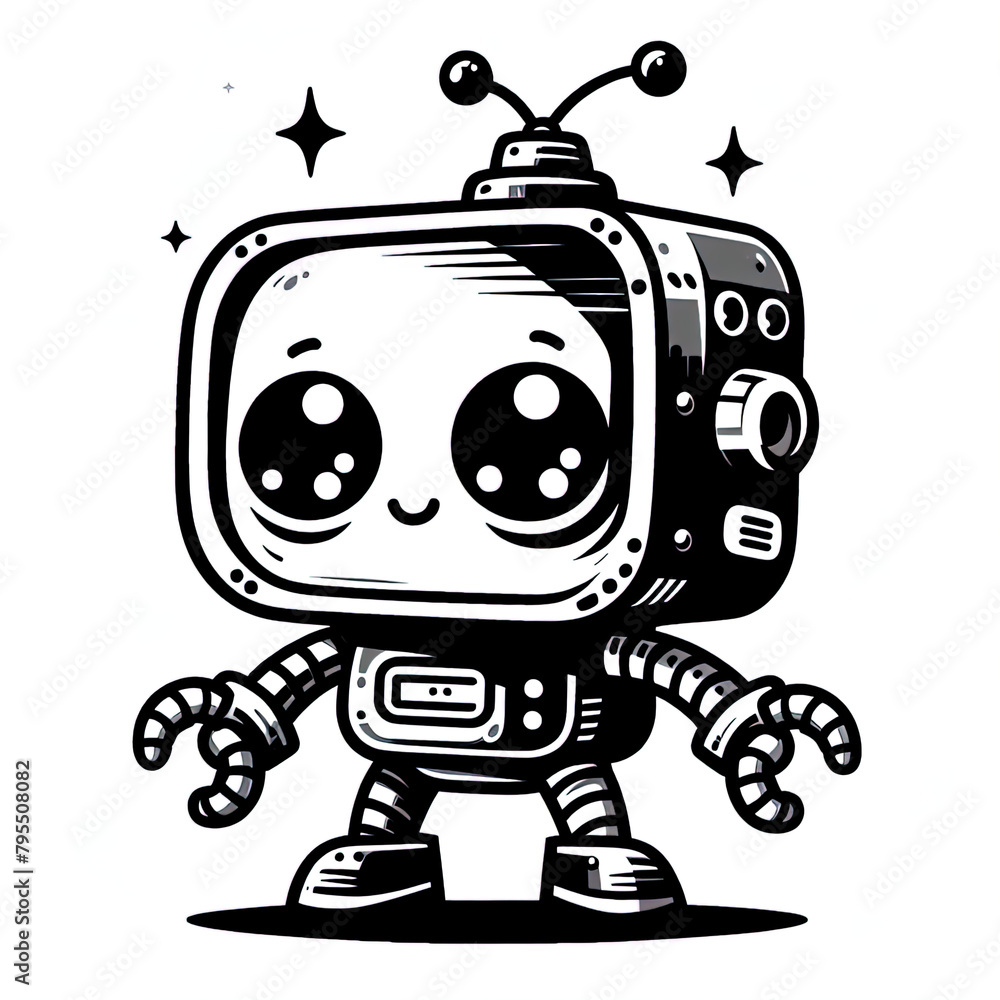 Ein schwarz weiß Vektor Bild eines kleinen süßen Roboters Ein schwarz weiß Vektor Bild eines kleinen süßen Roboters