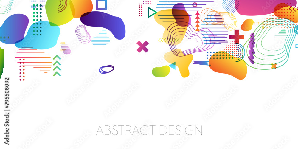 Geometric shape design. Vector illustration with abstract colorful decoration elements. Horizontal banner with top border.