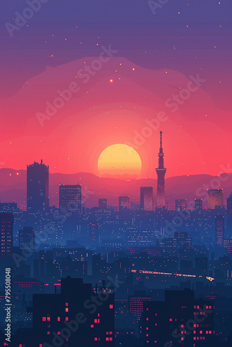 Tokyo - Japan scene in flat graphics