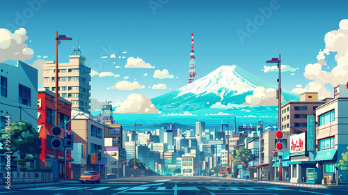 Tokyo - Japan scene in flat graphics