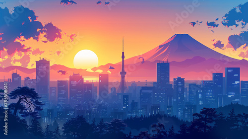 Tokyo - Japan scene in flat graphics #795508614