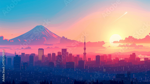 Tokyo - Japan scene in flat graphics #795508807