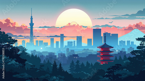 Tokyo - Japan scene in flat graphics #795508853