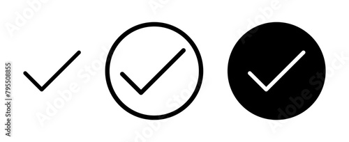 Check vector icon set. checkmark vector icon. accept, verify or done check mark sign. right checkbox button suitable for apps and websites UI designs. photo
