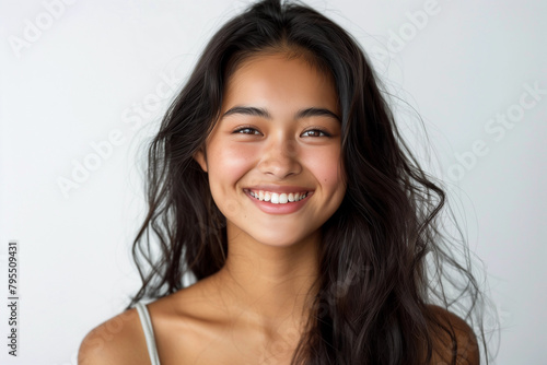 Portrait of beautiful asian young smiling woman. Cosmetology concept.	
 photo