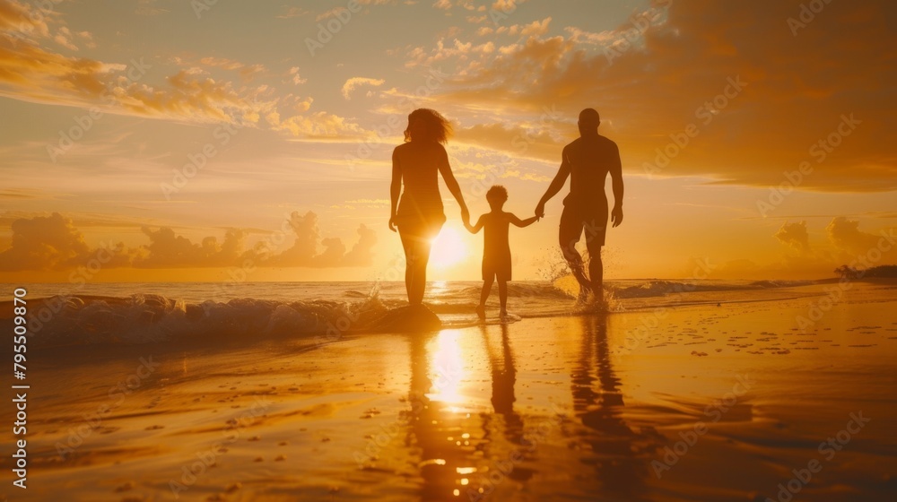 A Family Enjoying Beach Sunset