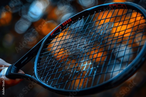 Close Up of Tennis Racket With Blurry Background © denklim