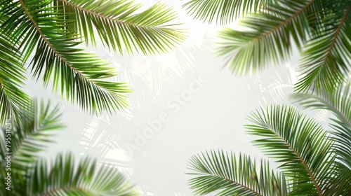 A close up of a palm tree with its leaves spread out. The image has a calming and serene mood  as the palm tree s leaves create a sense of peace and tranquility