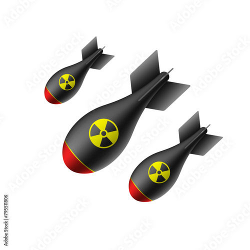 Atomic rocket air bomb. Nuclear atom bomb. Atomic bomb isolated on a white background. Vector illustration
