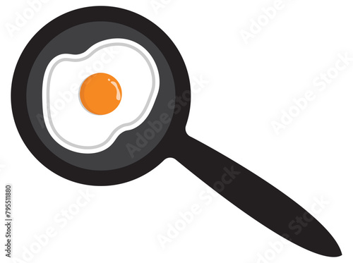 Cooking pan fried egg vector food breakfast. Frying eggs on frying pan. Breakfast menu logo on white background