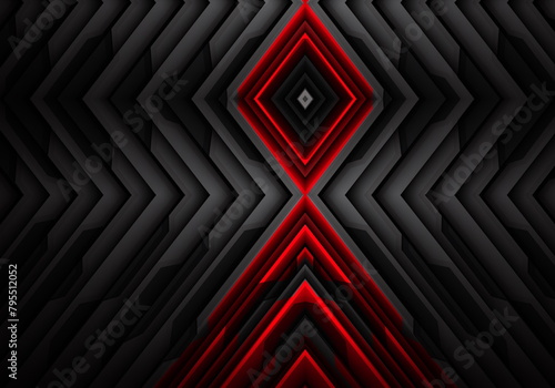 Luxury geometric neon red lines shapes on a interesting geometric black background
