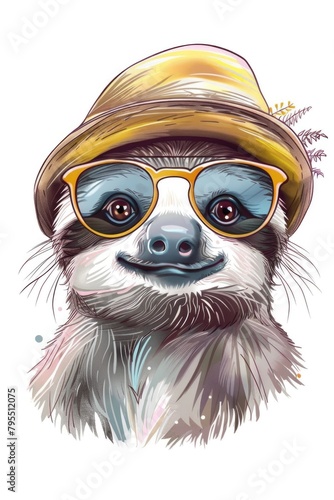 Sporting a sunny hat and sunglasses, this sloth is the picture of summer relaxation