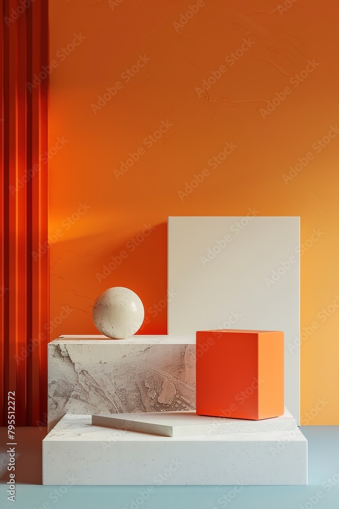 Minimalistic still life composition with geometric objects on a textured surface. Minimalistic still life composition with geometric objects on a textured surface.