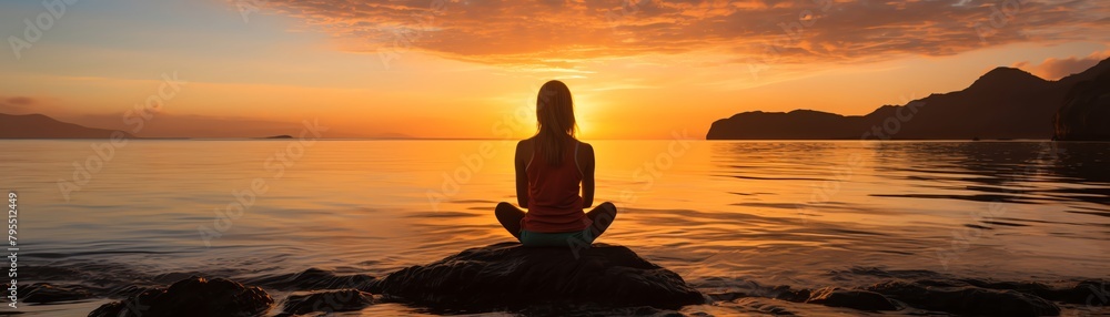 A silhouette of a yoga practitioner, meditating at sunrise, alone, peaceful beach, tranquil and inspiring, silhouette photography, avoid urban elements