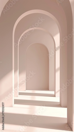 Minimalist arched architecture with dramatic lighting and shadows.