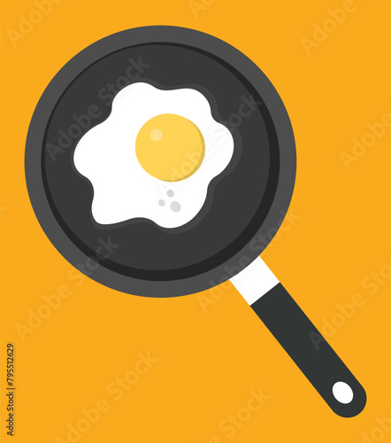 Cooking pan fried egg vector food breakfast. Frying eggs on frying pan. Breakfast menu logo on white background