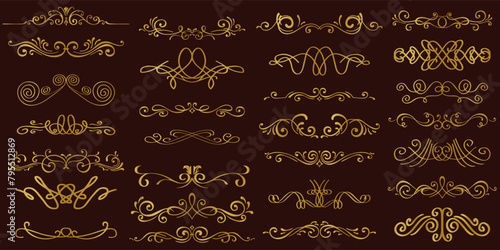Line dividers. Decorative swirl text separators, vintage divider. Victorian flourishes line calligraphic swirly filigree decoration editable stroke vector set	