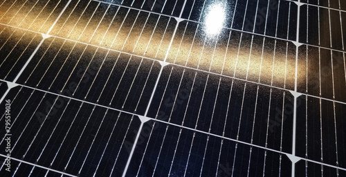 close up solar cell panel background. clean energy solar panel silicon texture. flat surface of electricity generating panel for sustainbility, technology concept. © WONGSAKORN