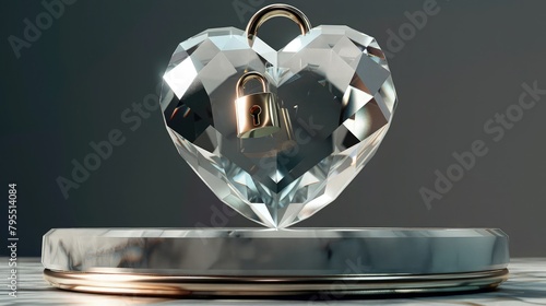  Center stage  bathed in a soft spotlight  sits a heart-shaped diamond  its facets gleaming with brilliance. 
