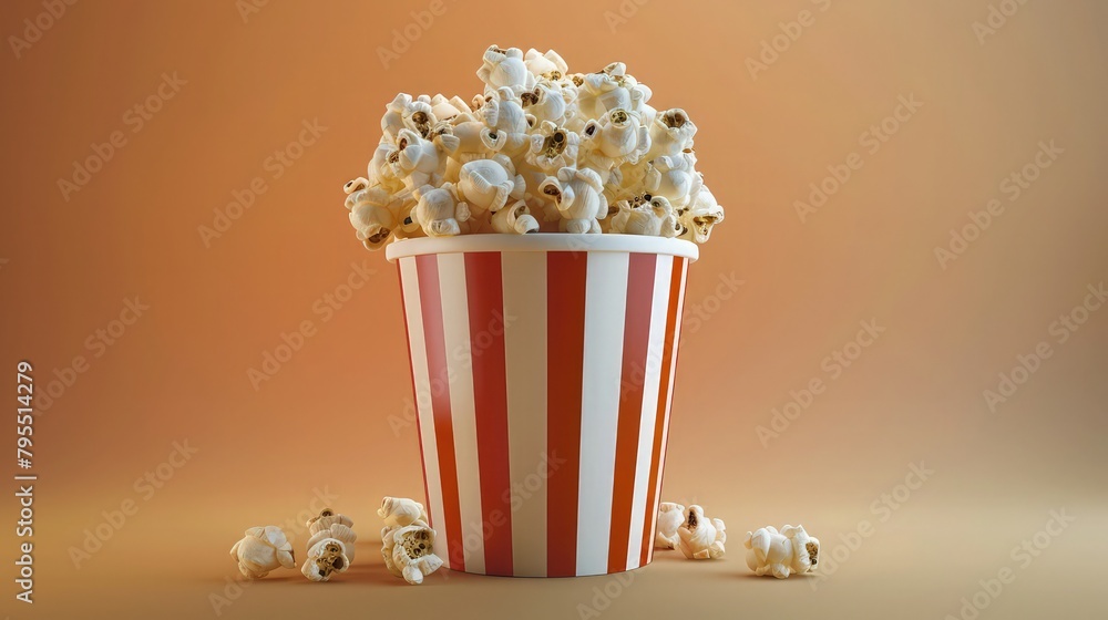 popcorn in a paper glass isolated on light orange background 