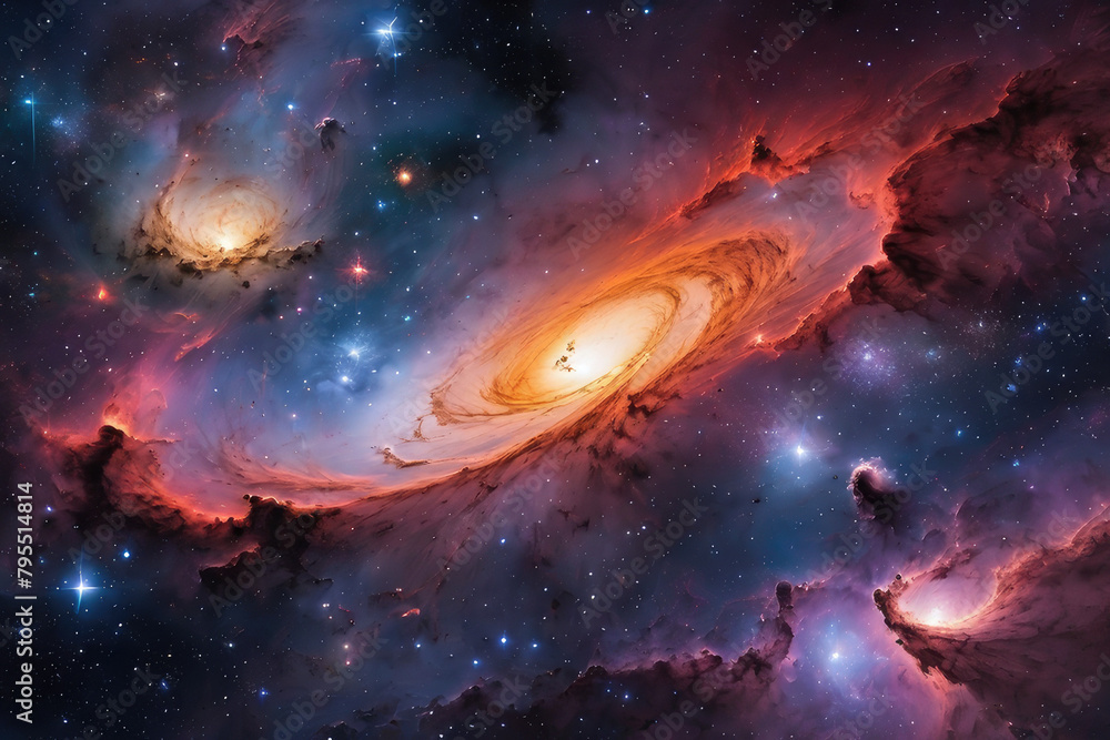Fototapeta premium Generative Ai, AI Generated art, Beautiful view of the colorful galaxies/nebula, Colorful cosmic, Beautiful view of nebulae with star-studded stars, beautiful view of the colorful Milkyway of space