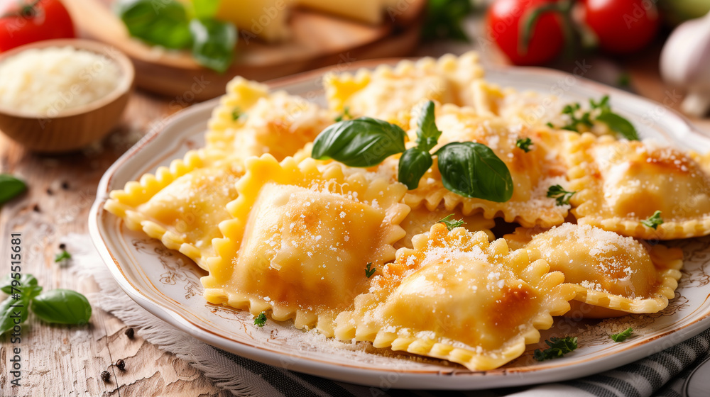 Hand-Crafted Ravioli with Garden Fresh Basil, Ravioli Perfection with Parmesan and Green Herbs