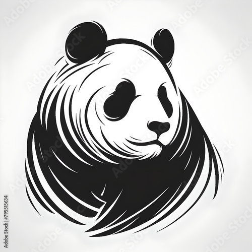 Black and white panda silhouette  minimalistic touches for an abstract image. Minimalism  monochrome background.