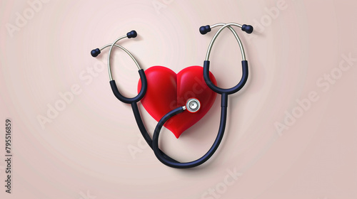 
Vector illustration of heart stethoscope and medical headdress. World Heart Day. 