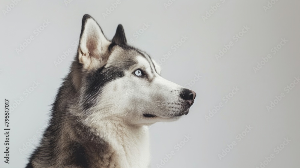 Husky against a clean white background, Alaskan Malamute dog on white background.