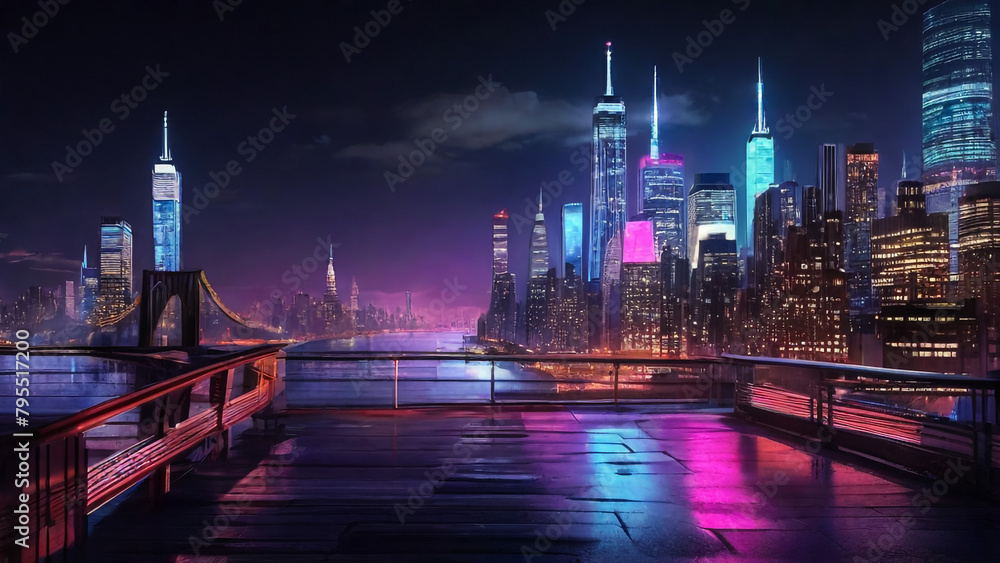 Night panorama of New York city USA 21.09.2016







