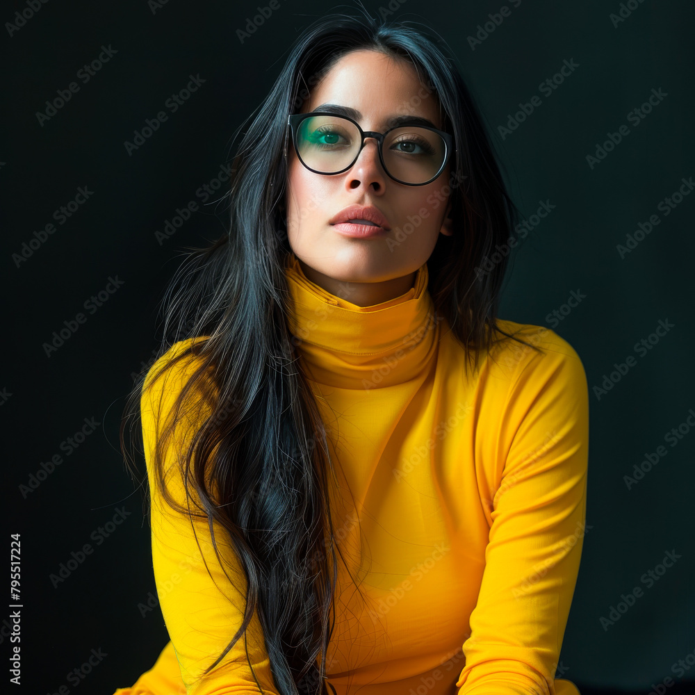 Professional Latin Woman in Yellow Attire, Wearing Glasses
Professional Latin Woman in Yellow Attire, Wearing Glasses