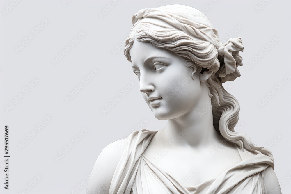 Gypsum copy of Ancient Statue Venus head isolated on white background. Plaster white Sculpture Woman face